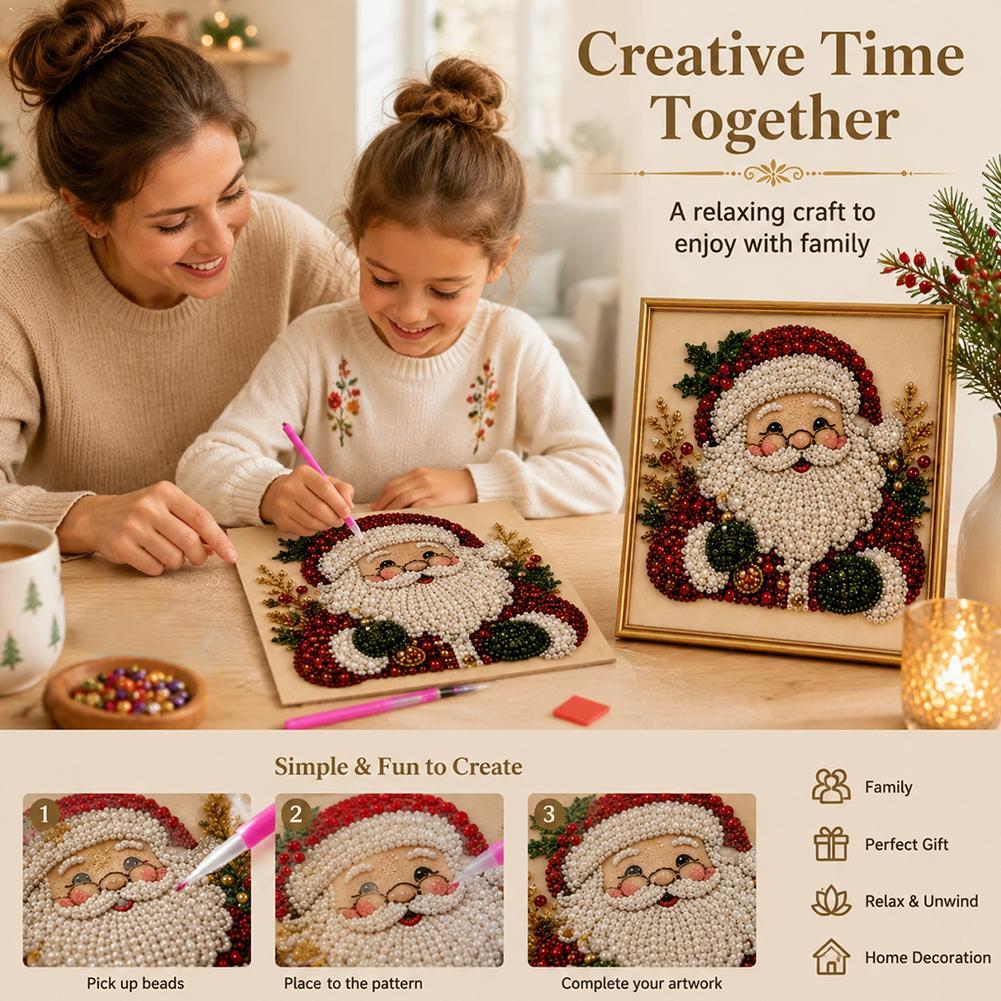 Art Craft Kit - Weihnachtsmann Perlen-Kunst DIY-Set Gerahmte Perlen-Stickerei Wanddekoration