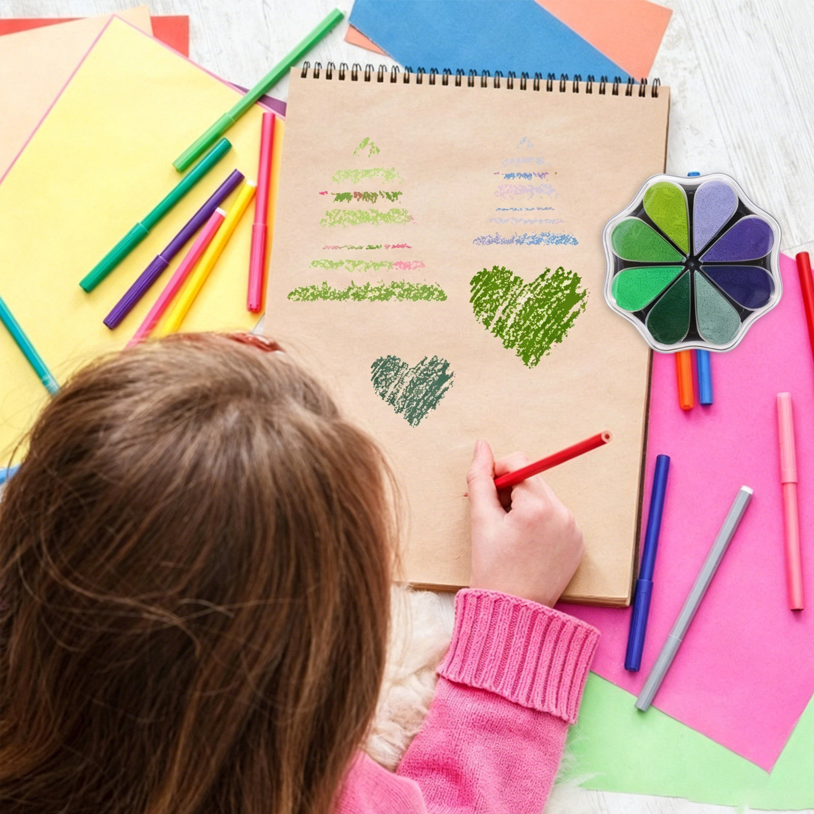 Art And Craft For Nursery - Bunte Blütenblatt-Stempelkissen für Bastelarbeiten, praktischer DIY-Stempelkissen-Partner