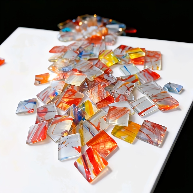 Art Craft Bar - 100g quadratisches Mosaik aus handbemaltem sonnenuntergangsrotem