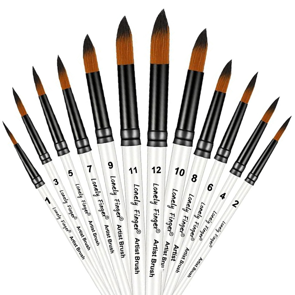Gouache Paint Set - 12-teiliges weißes Nylon-Künstlerpinsel-Set für Acryl, Öl,