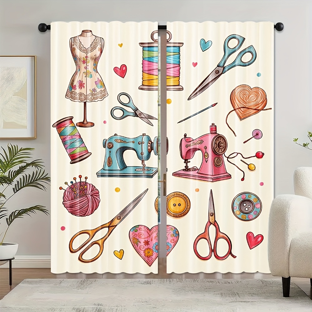 Art And Craft For Nursery - Nähzimmer-Dekoration, Vorhangstoff, Nähmaschine, Schere, Fadenmuster, Kinderzimmer-Wandkunst,